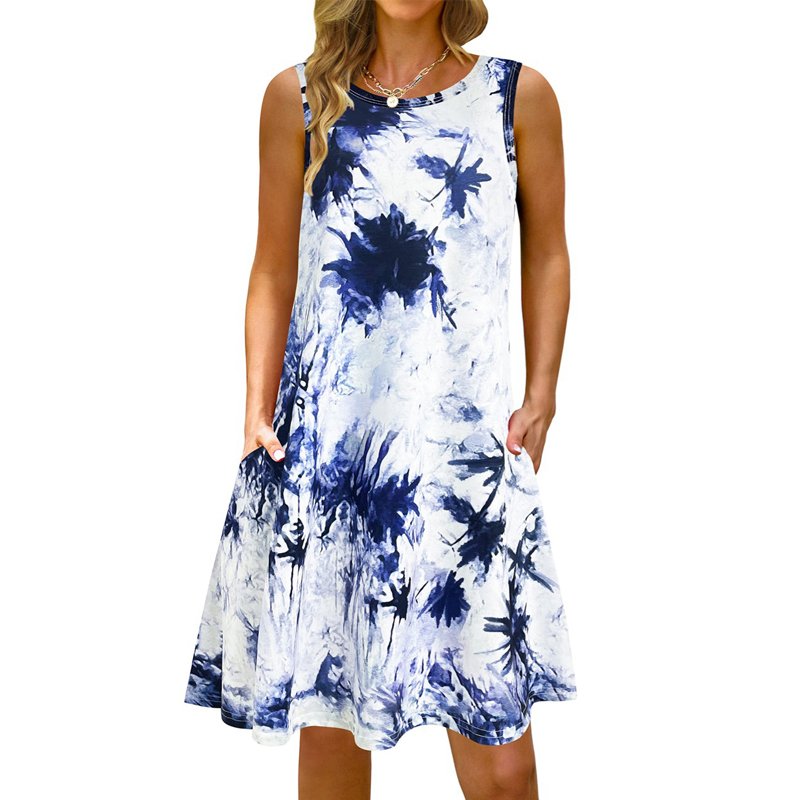 Summer Casual Swimwear Beachwear Dresses for Women Swing Sun Dress Beach Swimsuit Cover Ups with Pockets