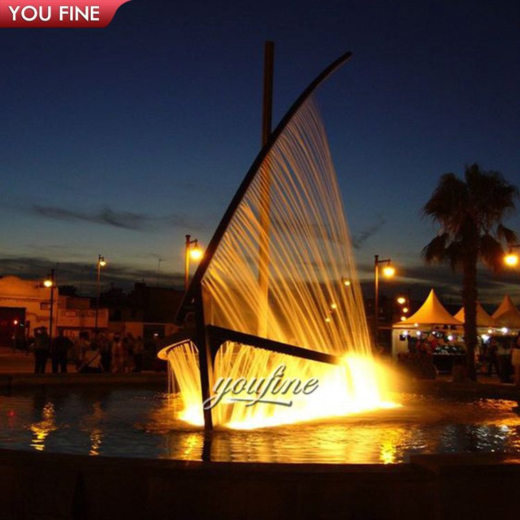 Square Modern Metal Statue Stainless Steel Water Boat Fountain