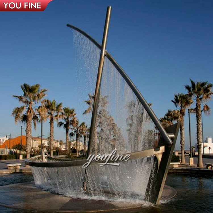 Square Modern Metal Statue Stainless Steel Water Boat Fountain