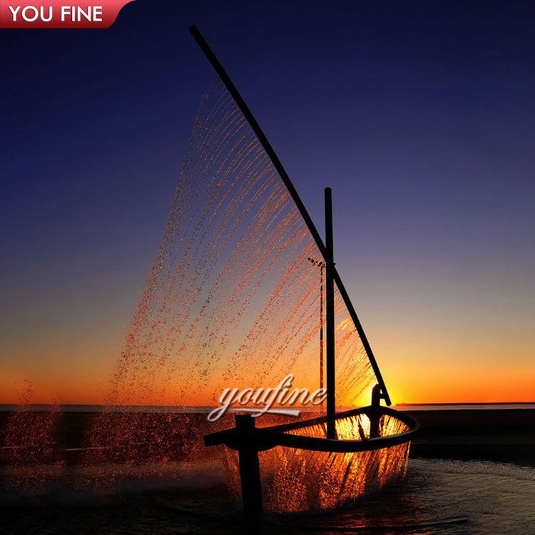 Square Modern Metal Statue Stainless Steel Water Boat Fountain