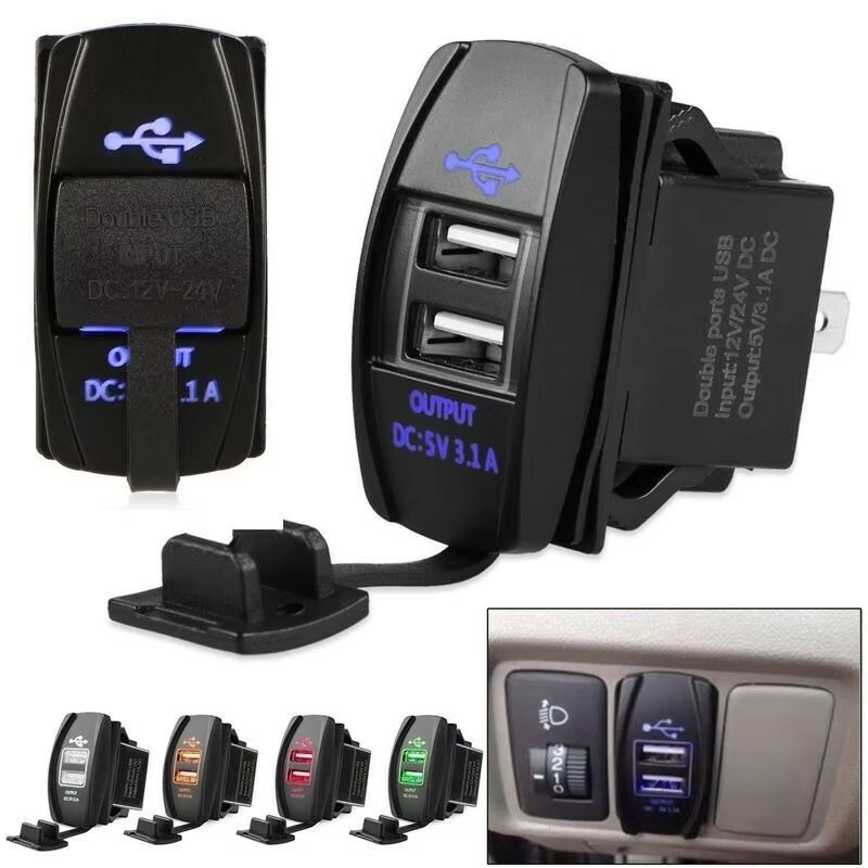 Dual USB Port Wireless Charger DC 5V 3.1A Output Waterproof Cover Quick Charging QC3.0 for Universal Cars Boats Motorcycles PC