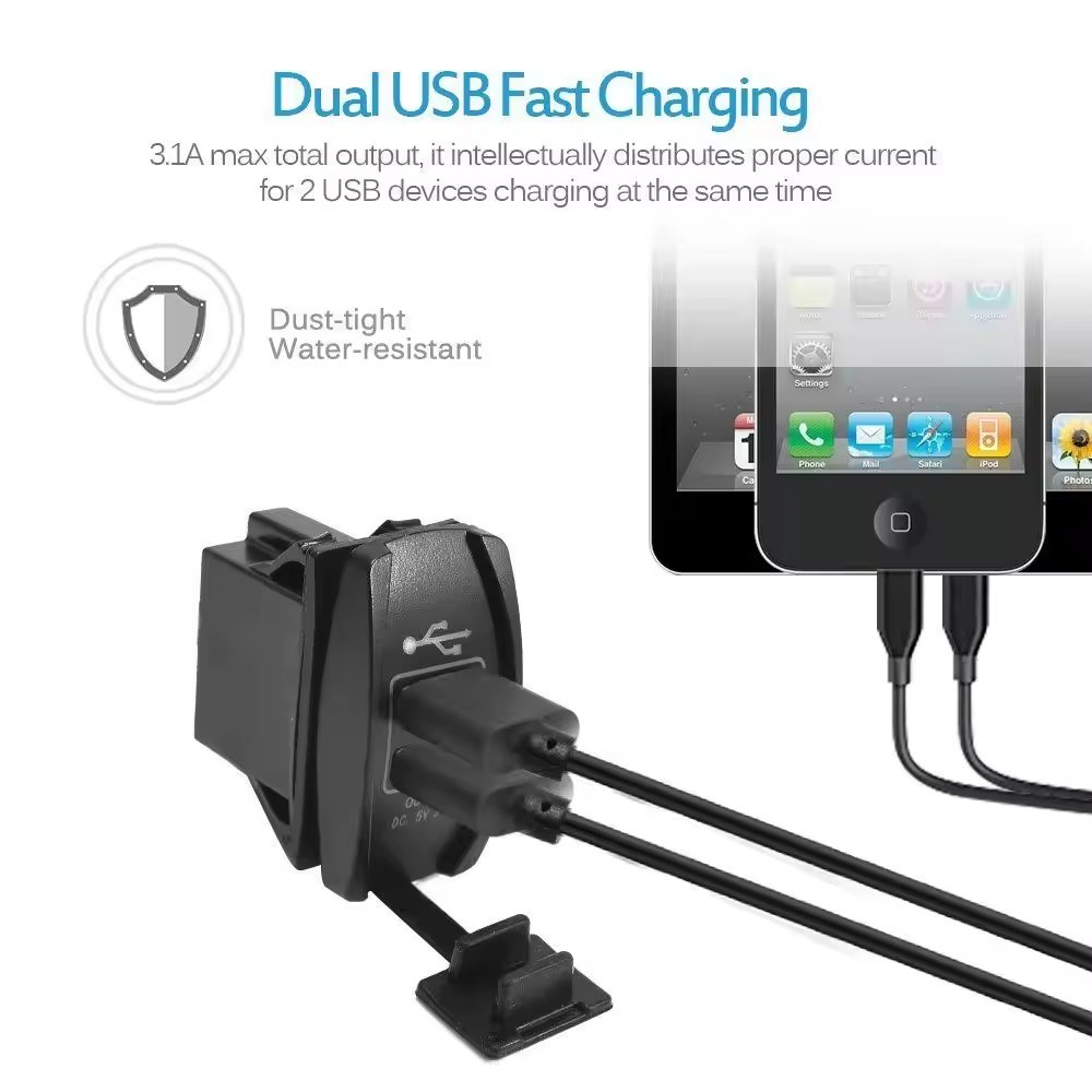 Dual USB Port Wireless Charger DC 5V 3.1A Output Waterproof Cover Quick Charging QC3.0 for Universal Cars Boats Motorcycles PC