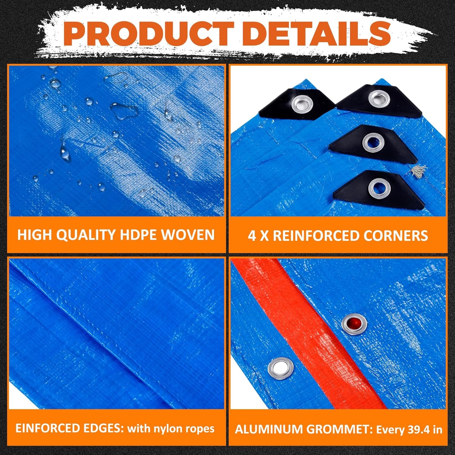 Waterproof Orange Blue PE Tarps Fabric Sheet Roll Truck Cover Boat Polyethylene Tarpaulin