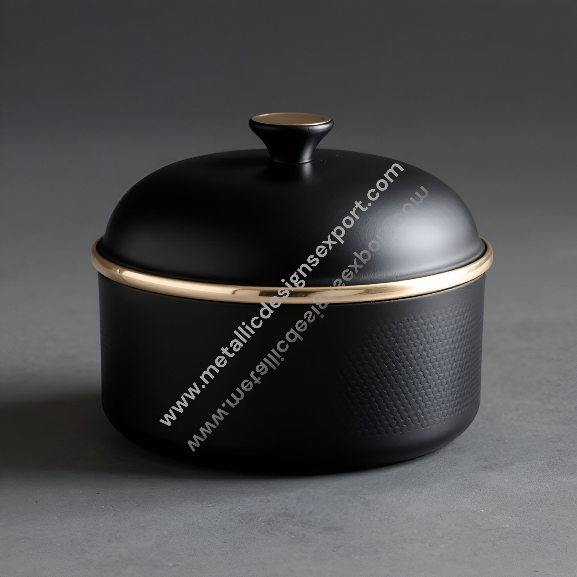 Elegant Textured Black Round Canister Casserole Dish with Matching Lid, Premium Metal Storage Solution for Home or Kitchen