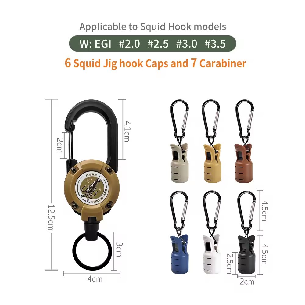 New Squid Jig Bait Protector Kit 6pcs Webfoot Octopus Egi Hooks Cover Cuttlefish Umbrella Lure Cap with Carabiner Fishing Tackle