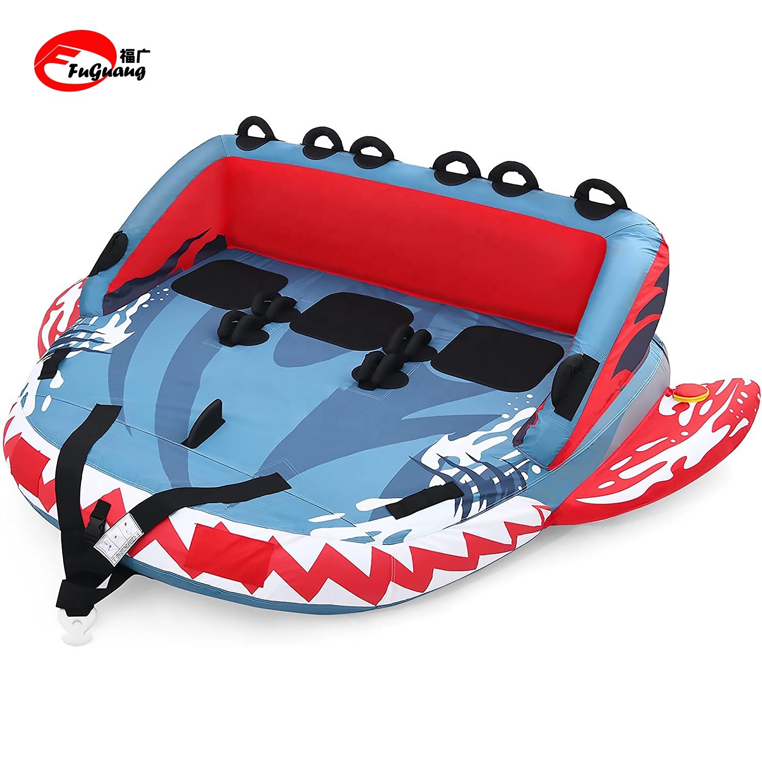 Towable Tube for Boating with Front Rear Tow Points 3-Rider Inflatable Boat Raft with Full Nylon Cover for Youth Adult