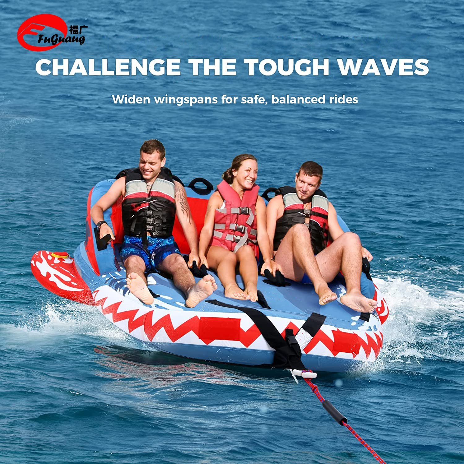 Towable Tube for Boating with Front Rear Tow Points 3-Rider Inflatable Boat Raft with Full Nylon Cover for Youth Adult