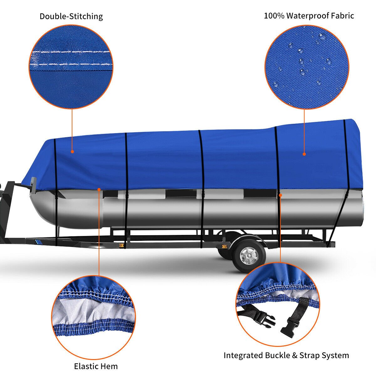Heavy Duty protection 600D Trailerable Pontoon Polyester Boat Cover Fits Flat Bottom Boats