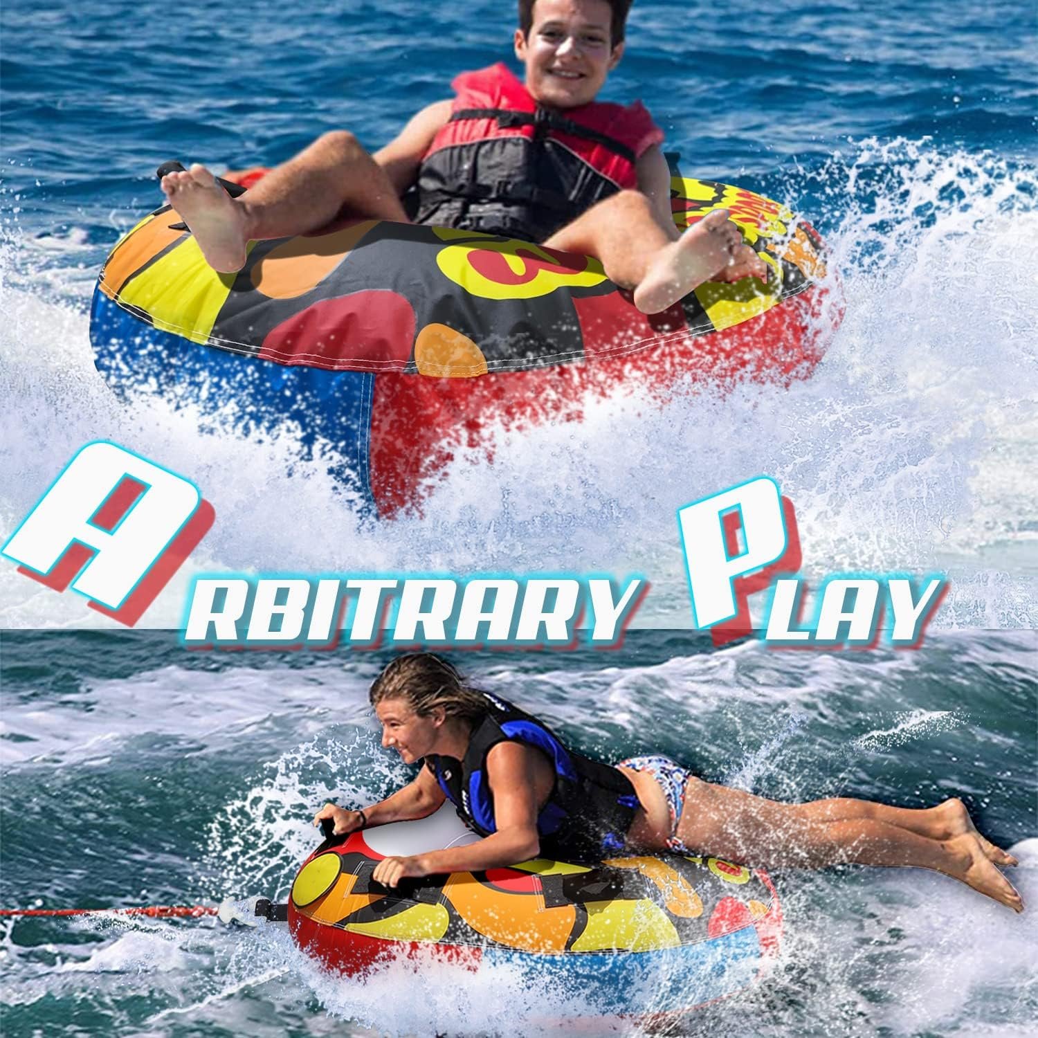 FDS OEM Towable Water Tubes, 1 Person Boat Tube Towable for Water Sports, Nylon Cover Inflatable Tube for Boat to Pull