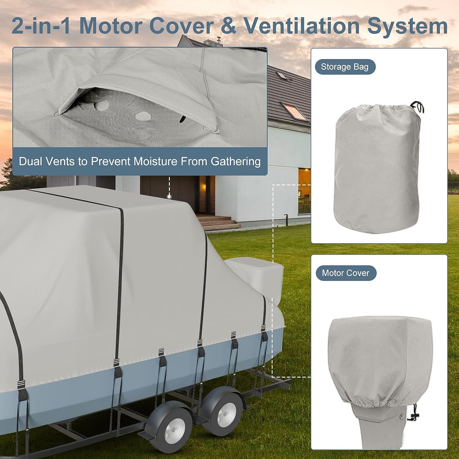 Heavy Duty Boat Cover Waterproof T-Top Hard Top Boat Cover 21-22ft