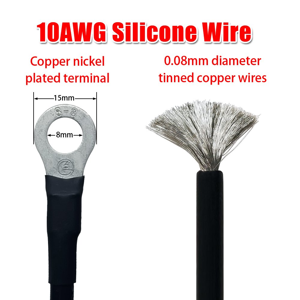 Car Battery Cable 10 AWG Silicone Wire Heavy Duty Battery Terminals Connectors Tin-plated Copper Wire for Inverter Van Car Solar