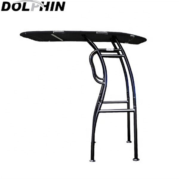 Dolphin Pro2 Aluminium Boat T Top Black Coated Frame With Black Canopy Boat Bimini Top