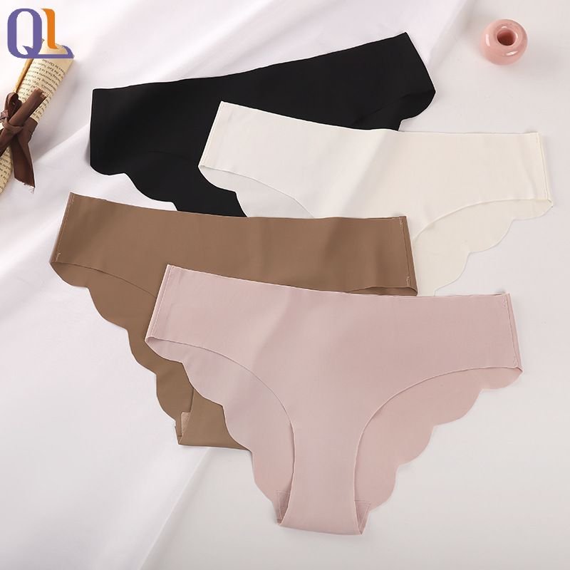 Semi-covering Hip Lace Women Underwear Seamless Ice Silk Briefs