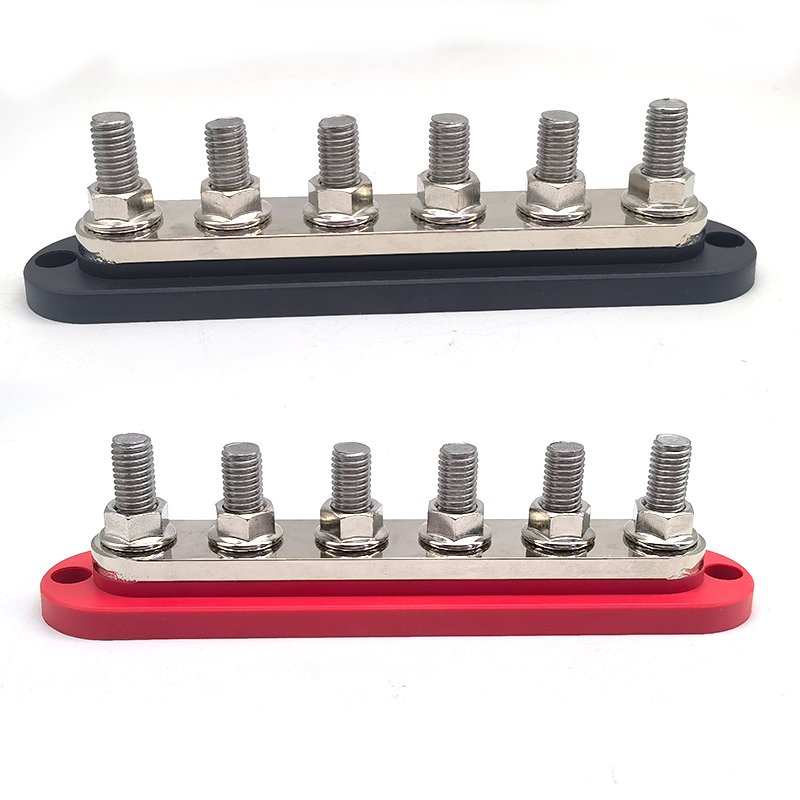 DC 48V 300A Bus Bar 12V Power Distribution Block With Cover 6 Way Terminal Studs Positive Ground Busbar for Car Boat