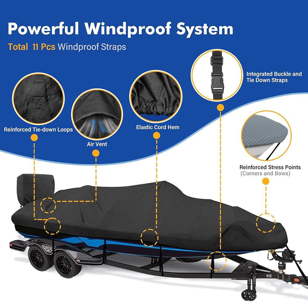 Boat Cover 16-18.5 Ft Feet 1200D Waterproof Boat Covers With Motor Cover