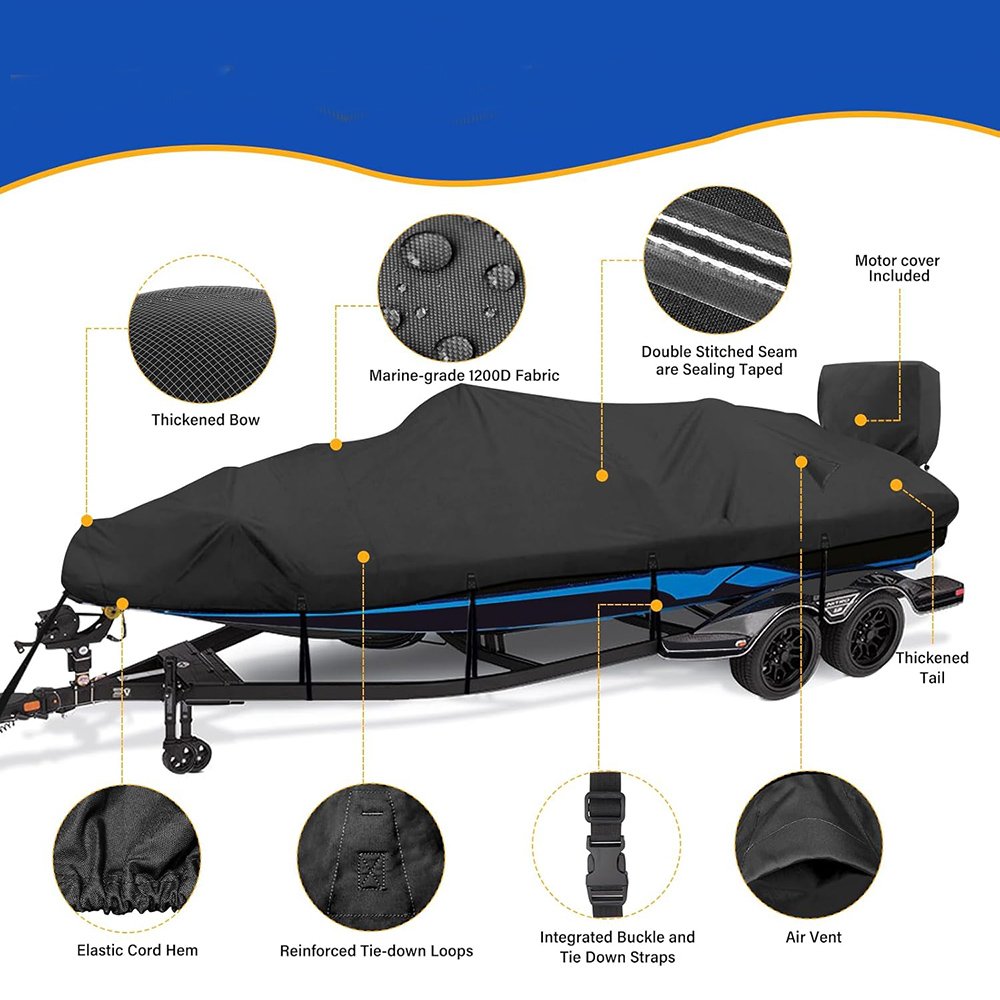Boat Cover 16-18.5 Ft Feet 1200D Waterproof Boat Covers With Motor Cover
