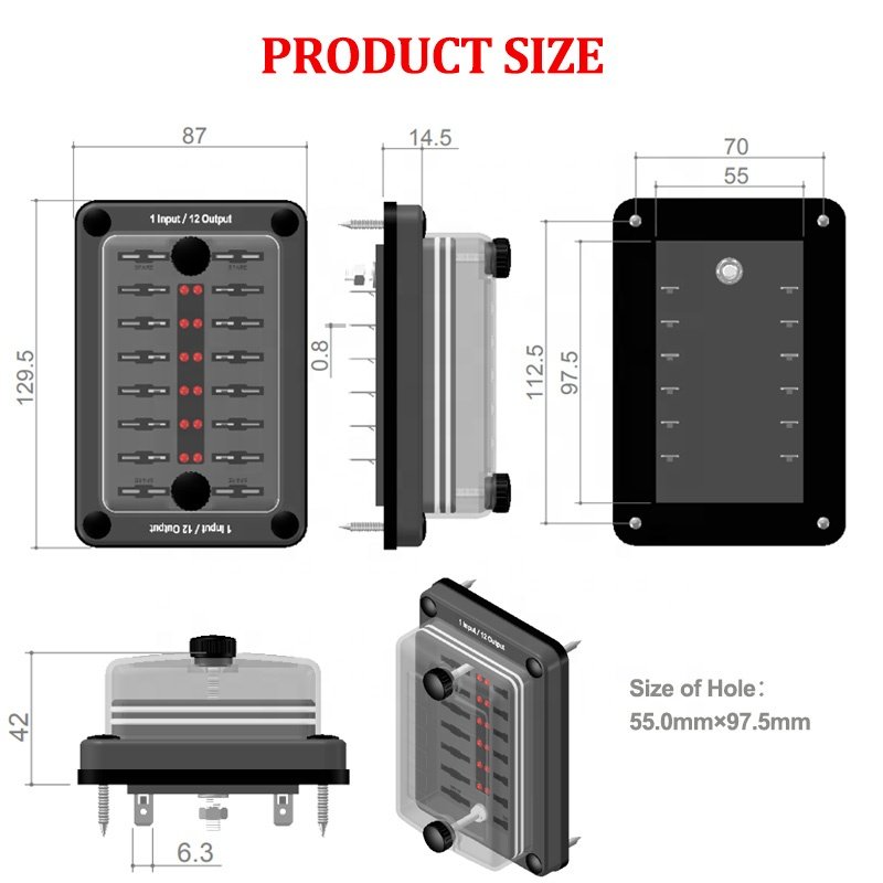 12 Way Circuit DC 12V Waterproof Automotive Power Distribution Fuse Box for Cars and Boats