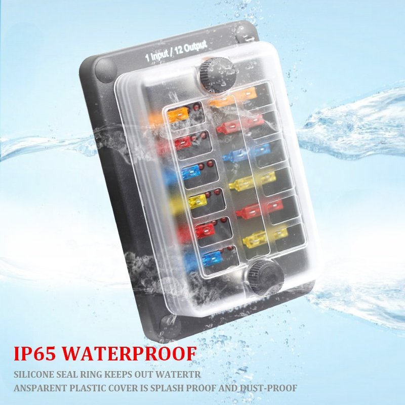 12 Way Circuit DC 12V Waterproof Automotive Power Distribution Fuse Box for Cars and Boats
