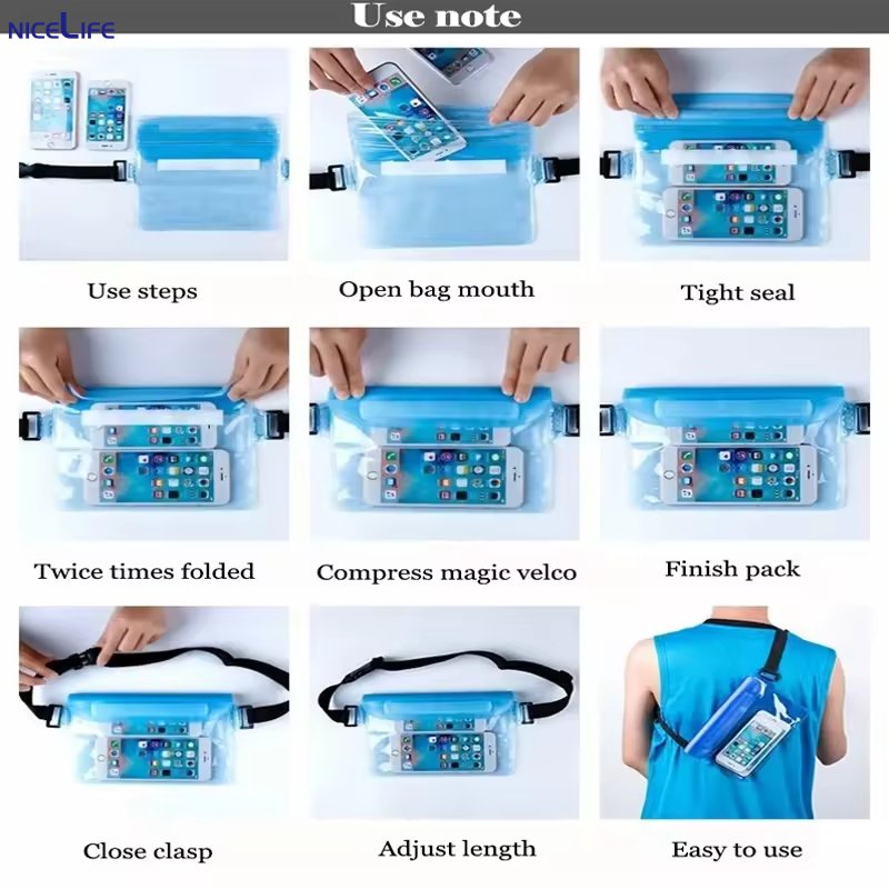 Waterproof Swimming Bag for Ski Drift Diving Underwater Mobile Phone Case Cover Beach Boat Sports Shoulder Waist Pack