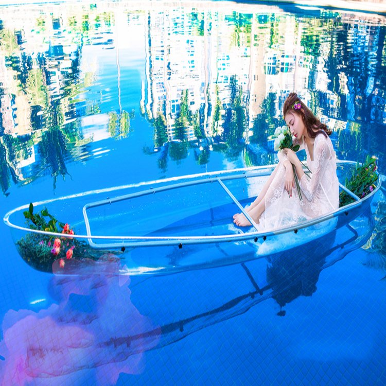 PC Rowing Boat 2 Seats Plastic clear Canoe Boat with Paddles Balance bar Transparent Kayak