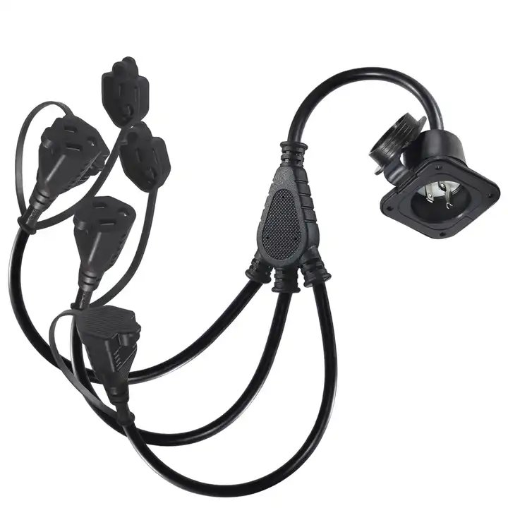 125V AC Power Inlet Port Plug Dual Integrated Extension Cord NEMA 5-15 RV Flanged Inlet With Waterproof