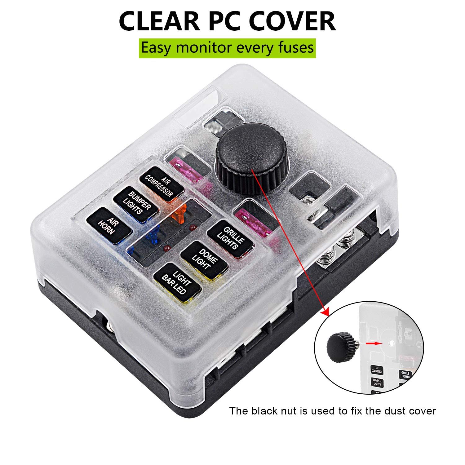 ATC/ATO 6 Circuit Fuse Box 6 Way Fuse Block W/Negative Bus for 12V/24V Vehicle Car Boat Marine Auto
