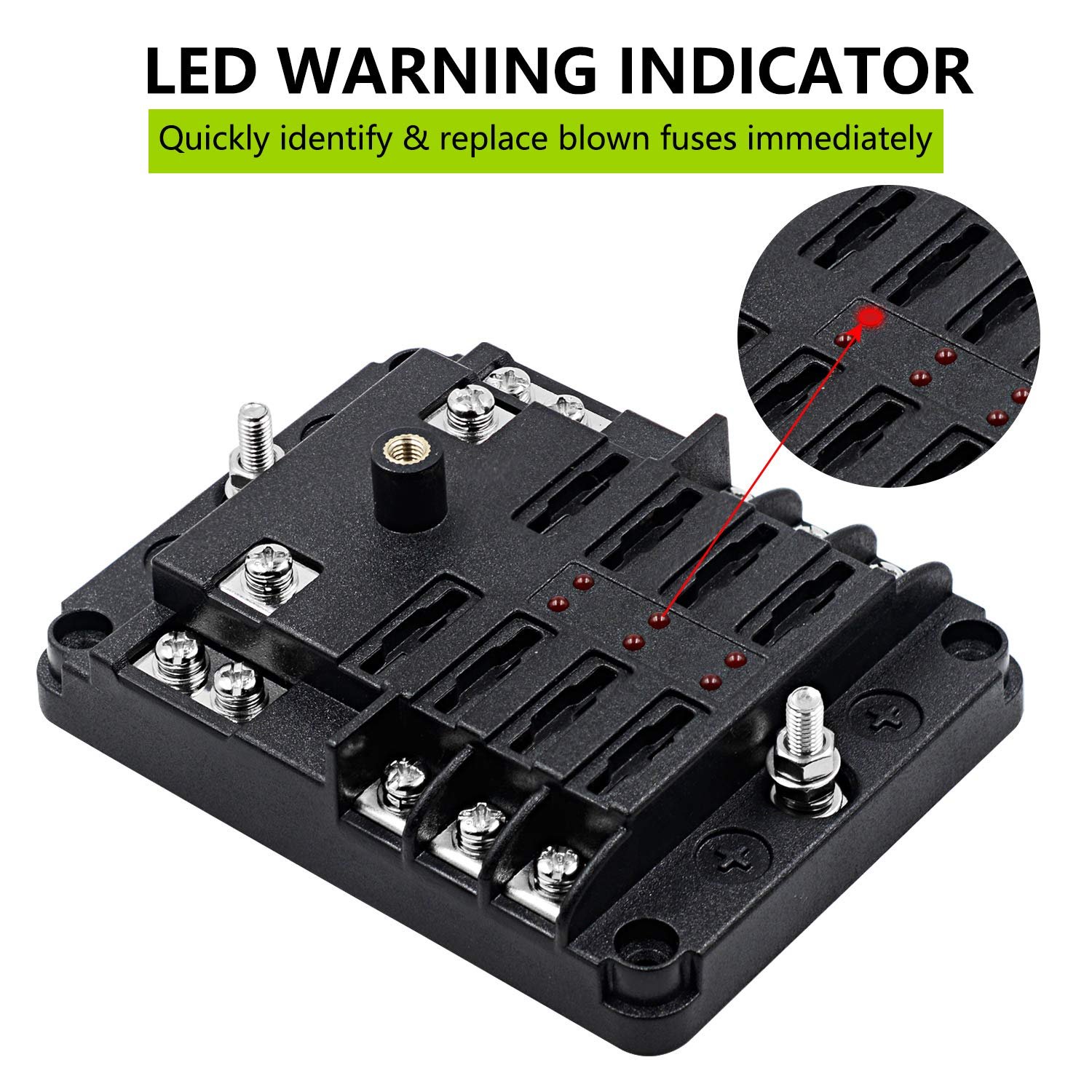ATC/ATO 6 Circuit Fuse Box 6 Way Fuse Block W/Negative Bus for 12V/24V Vehicle Car Boat Marine Auto