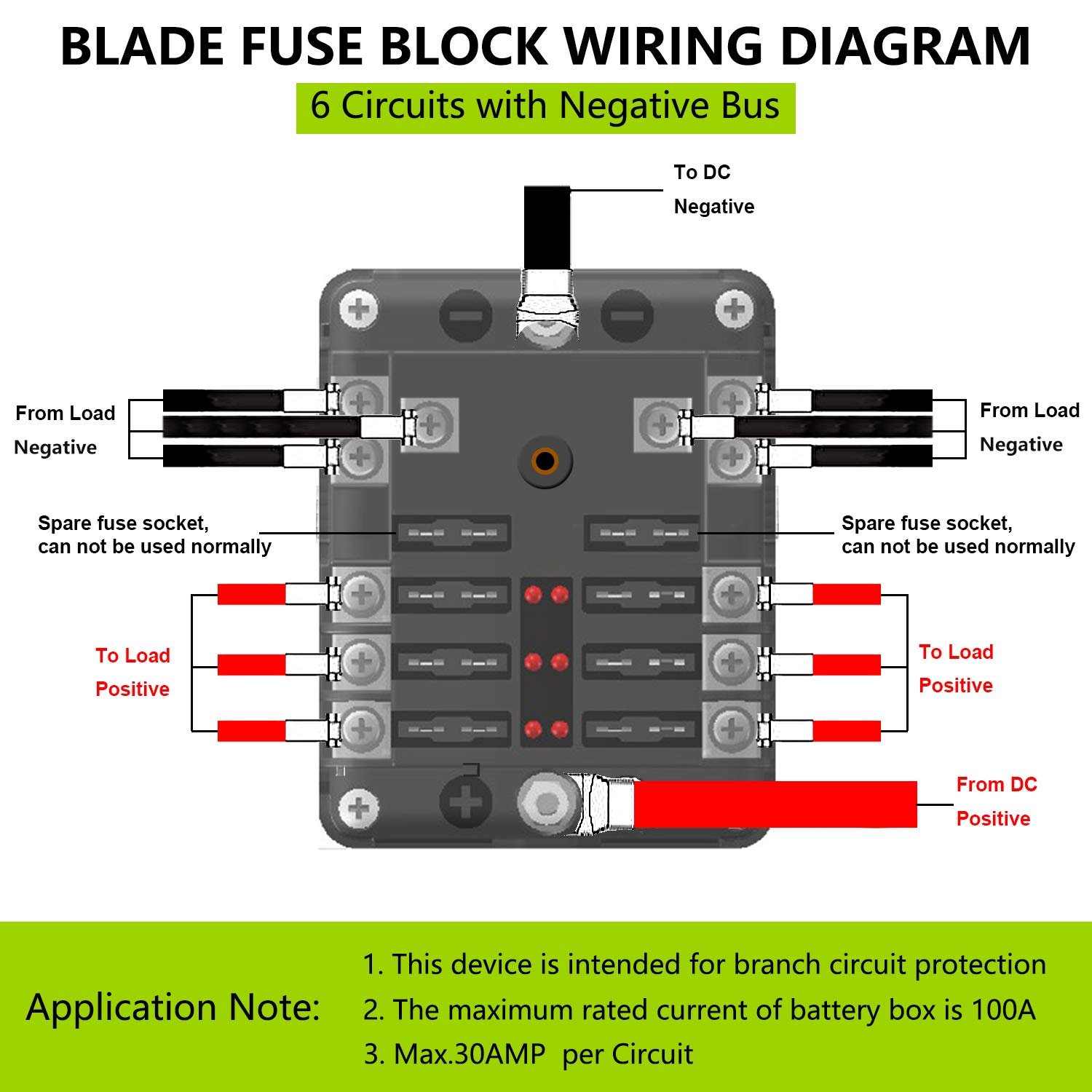 ATC/ATO 6 Circuit Fuse Box 6 Way Fuse Block W/Negative Bus for 12V/24V Vehicle Car Boat Marine Auto
