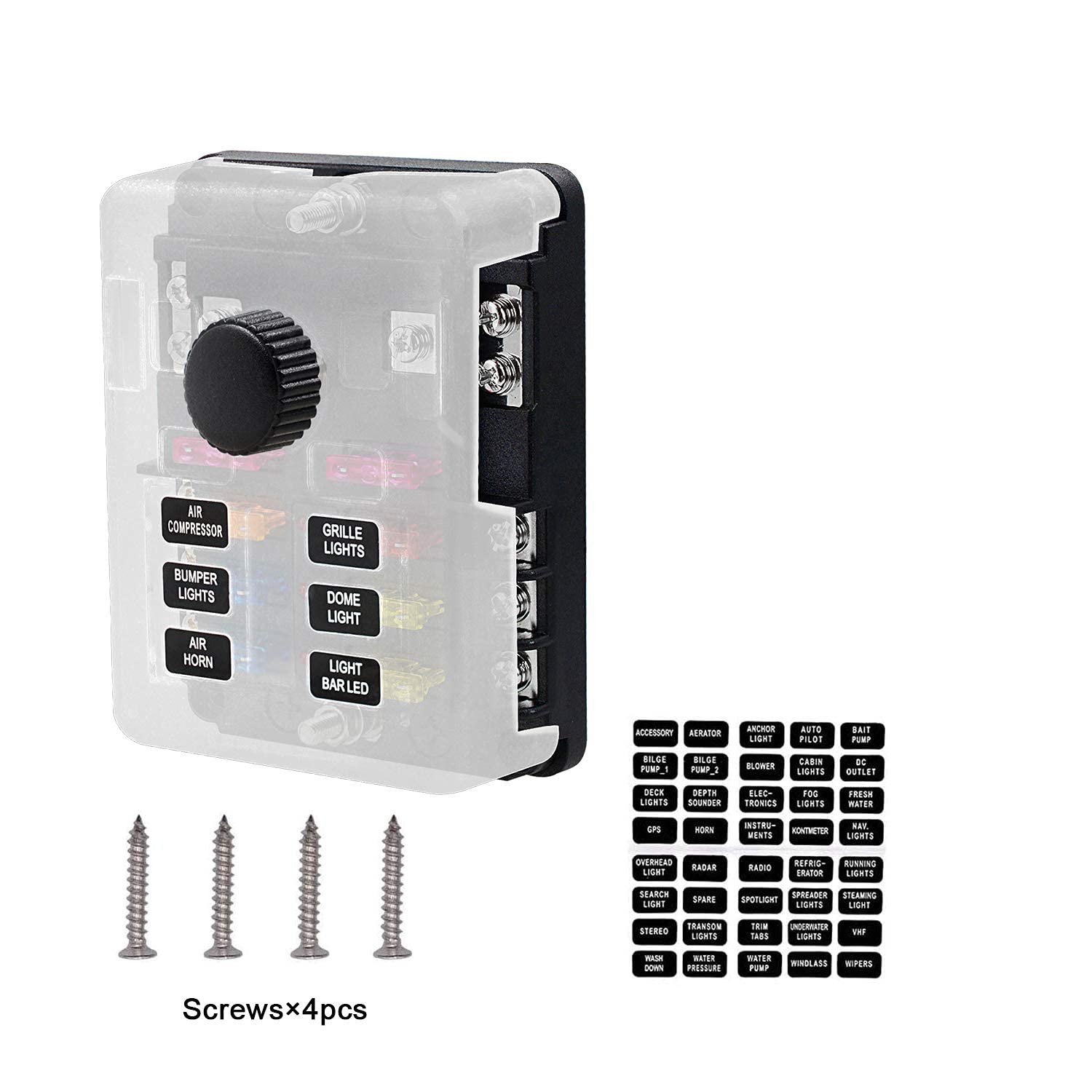 ATC/ATO 6 Circuit Fuse Box 6 Way Fuse Block W/Negative Bus for 12V/24V Vehicle Car Boat Marine Auto