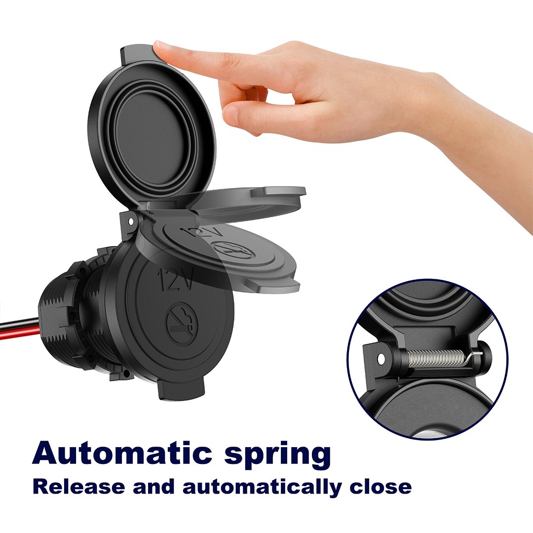 Custom Automatic Closing Waterproof Flush Mount 12 Volt Auto Car Charger Cigarette Lighter Socket Adapter Power Plug With Panel