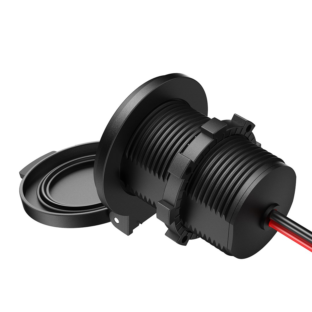 Custom Automatic Closing Waterproof Flush Mount 12 Volt Auto Car Charger Cigarette Lighter Socket Adapter Power Plug With Panel