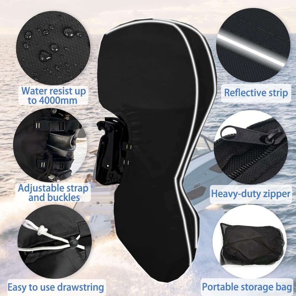 Waterproof UV-anti Marine Outboard Cover Boat Motor Engine Cover with 600D Heavy Duty Oxford Fabric Outboard Motor Cover