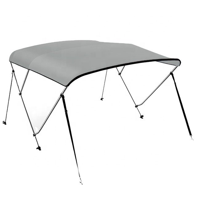 Charcoal 3 Bow 600D Polyester Aluminum Boat Tent Top Cover with Rear Support Pole and Storage Boot Bimini Top for Boats