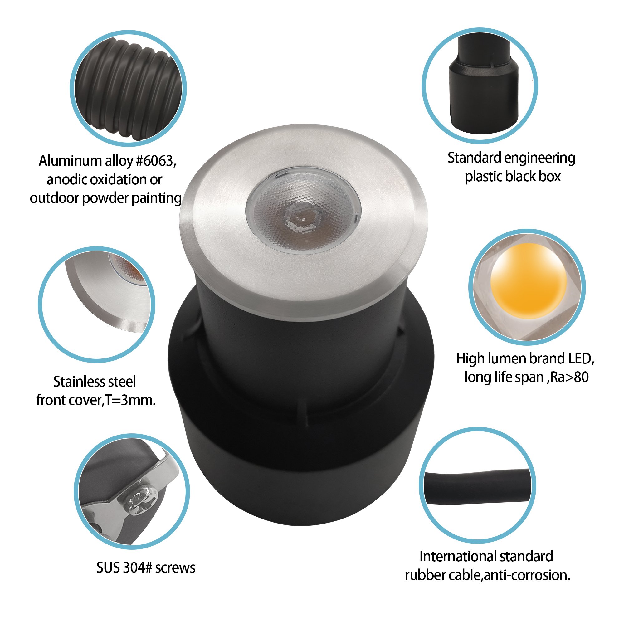 New Aluminum Housing IP67 Waterproof Single Color Walk Over Lamp 316 Stainless Steel Cover 1W 2W 12v DC LED Underground Light