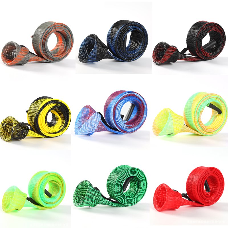 Customizable Colorful Fishing Rod Sleeve in Different Sizes Braided Mesh Spinning Protector Anti Abrasion Fishing Rod Cover