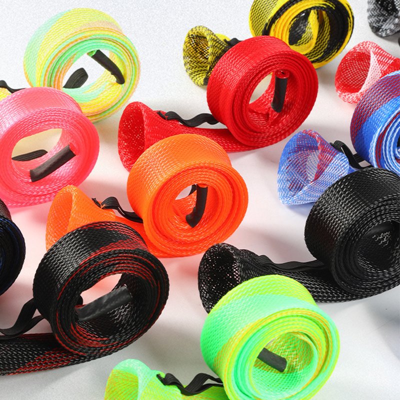 Customizable Colorful Fishing Rod Sleeve in Different Sizes Braided Mesh Spinning Protector Anti Abrasion Fishing Rod Cover