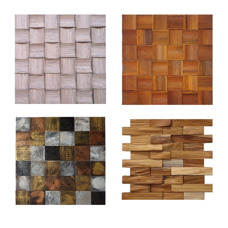 Apolloxy Wood Mosaic for Wall Covering Show Wood Interior Decorative Wall Panels 3D Wood Colorful Mosaic Tiles