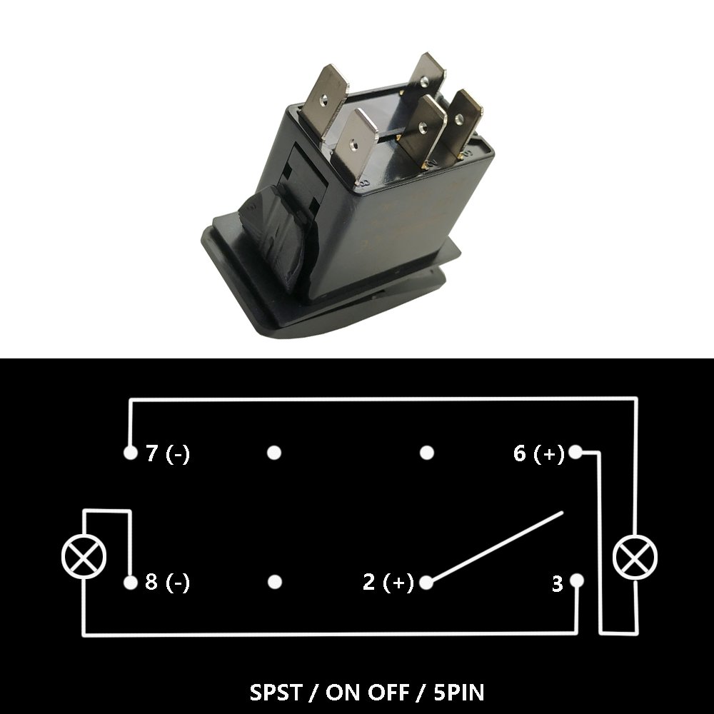 Waterproof On-off 5pin Spst Dual Blue Led Engravable Rocker Switch Carling Marine