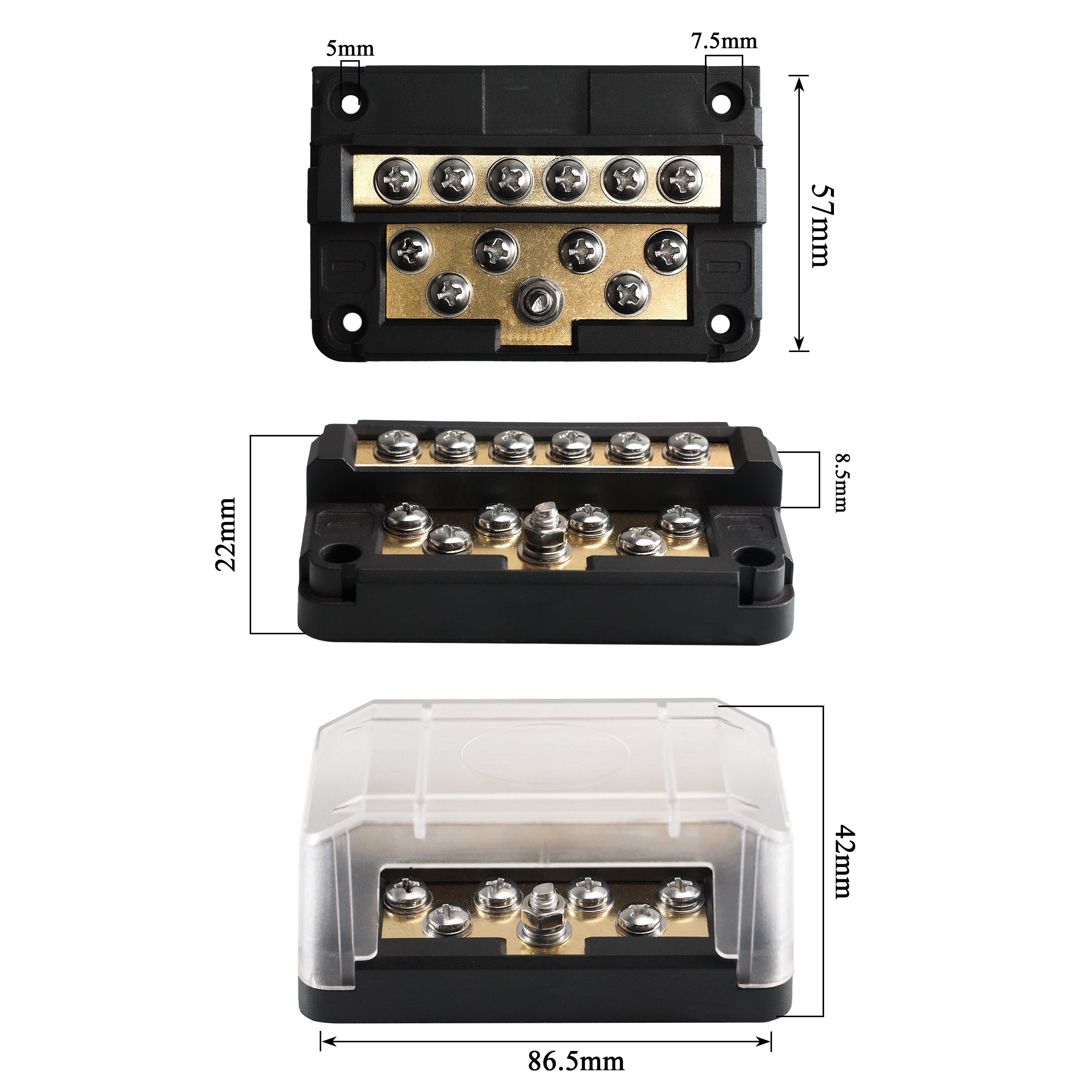100A DC 48V M4 M5 Battery Power Distribution Terminal Block Bus Bar Box with Cover for Auto Marine Car Boat