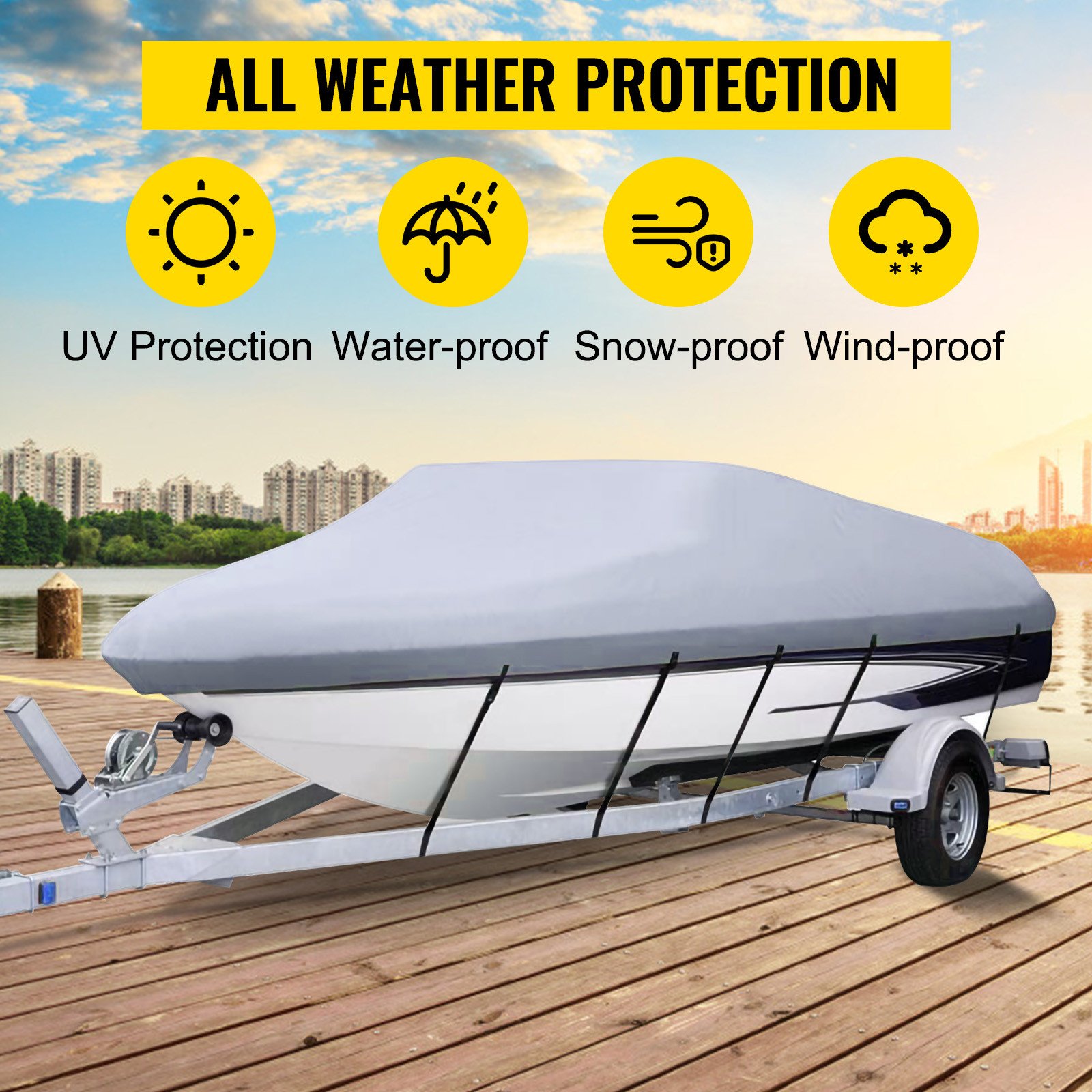 900D Heavy Duty Marine Grade Canvas Waterproof Boat Cover 14-16ft Cover for Bass Boat Fishing Boat