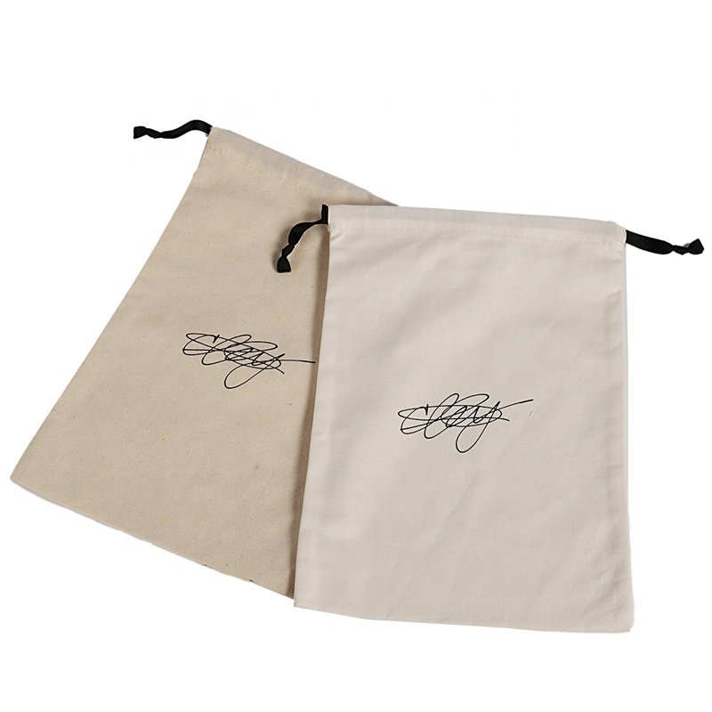 YCX Eco Friendly Cotton Pouch Custom Logo Printed Canvas Cotton Calico Drawstring Bag With Double String Draw String Bag