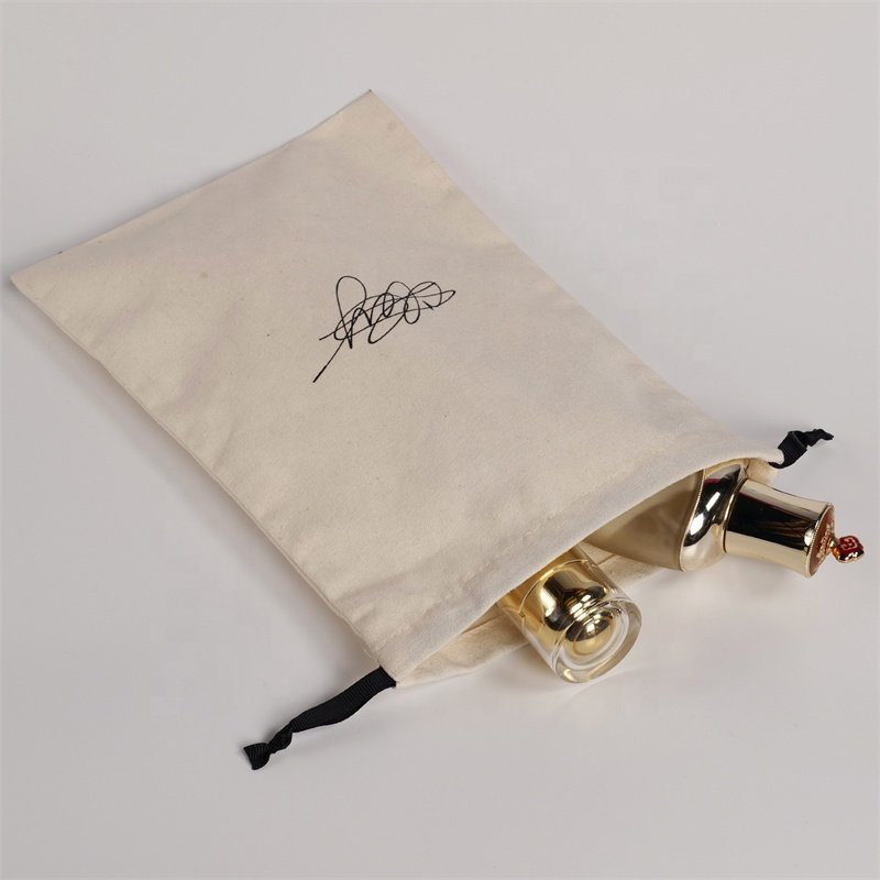 YCX Eco Friendly Cotton Pouch Custom Logo Printed Canvas Cotton Calico Drawstring Bag With Double String Draw String Bag