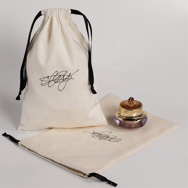 YCX Eco Friendly Cotton Pouch Custom Logo Printed Canvas Cotton Calico Drawstring Bag With Double String Draw String Bag