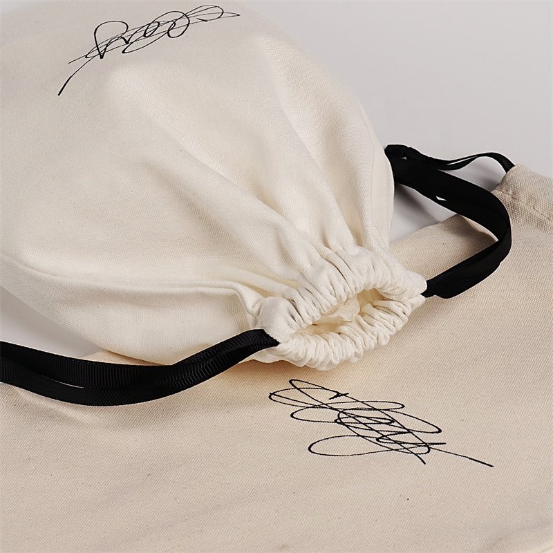 YCX Eco Friendly Cotton Pouch Custom Logo Printed Canvas Cotton Calico Drawstring Bag With Double String Draw String Bag