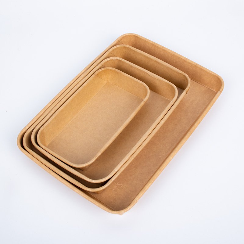 Disposable Kraft Paper Boat Sushi Tray Paper With Cover Paper Sushi Tray With Plastic Lid Display Trays for Food Packaging