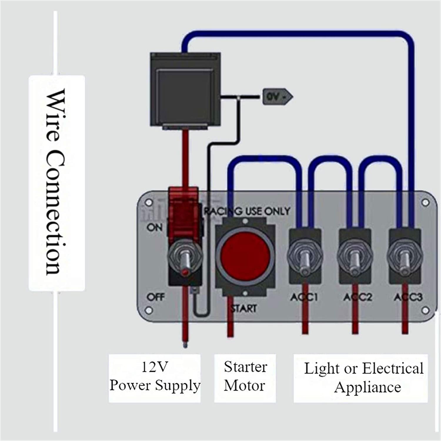 Racing Ignition Start Panel Universal Car Switch Panel 12VDC Boat Car Switch Panel with Harness and Relay Carbon