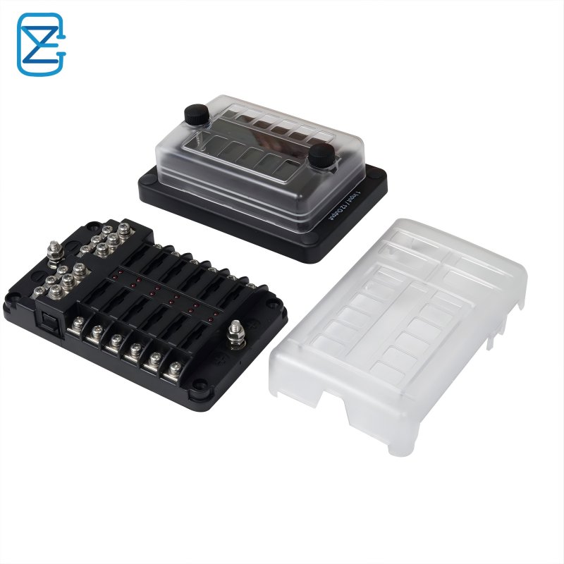 12 Way Blade Fuse Box with LED Light Indication with Protection Cover Holder Standard Circuit Fuse Holder Box Block for Car Boat