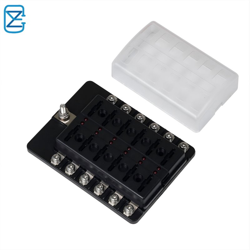12 Way Blade Fuse Box with LED Light Indication with Protection Cover Holder Standard Circuit Fuse Holder Box Block for Car Boat
