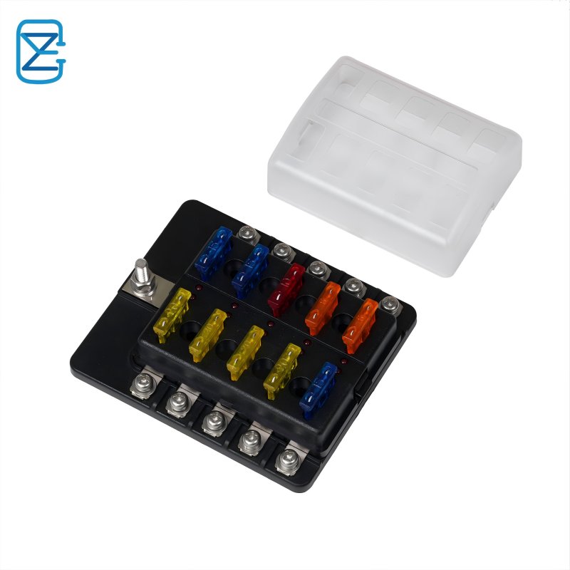12 Way Blade Fuse Box with LED Light Indication with Protection Cover Holder Standard Circuit Fuse Holder Box Block for Car Boat