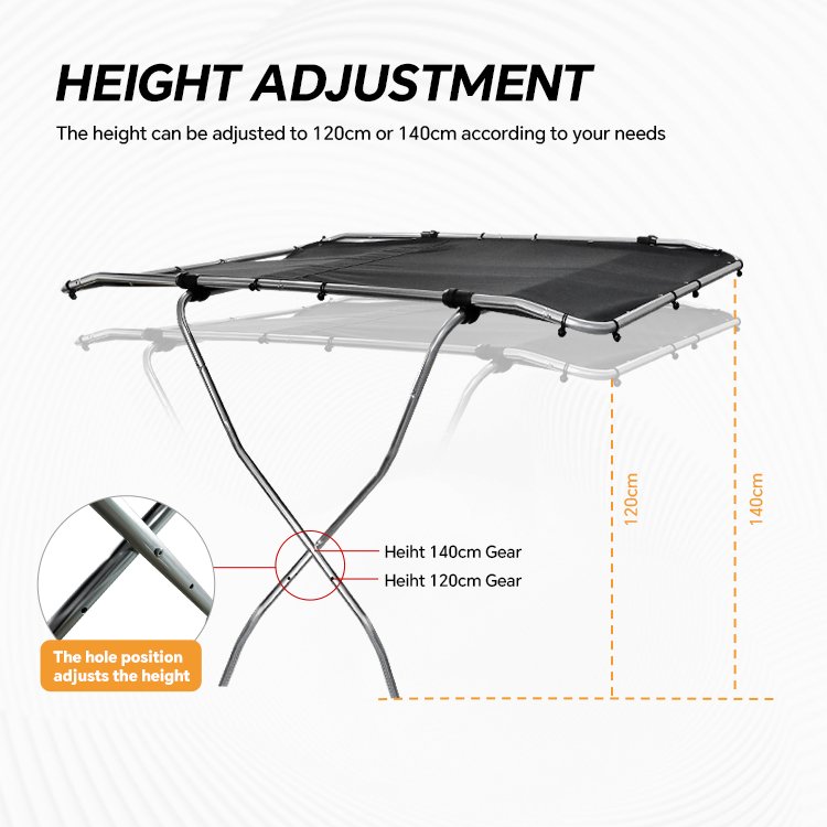 NHCX Height Adjustment Aluminum Bimini Top Boat Canopy Boat Bimini Top for Boats